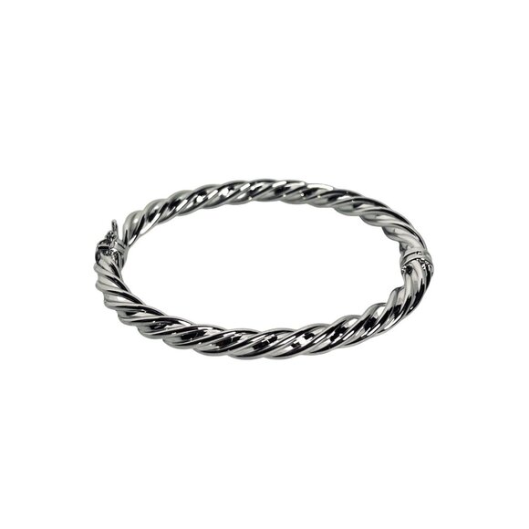 Bronze Milor Italy Twisted Silver Tone Hinged Bracelet With Safety Clasp (6228) - Picture 3 of 5